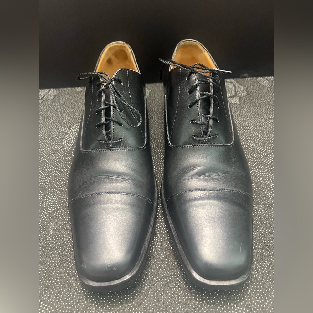 HERMES Classic Black Cap Toe Lace up Mens Leather Oxfords Size:EU 43 1/2/US 10.5 - Picture 3 of 16